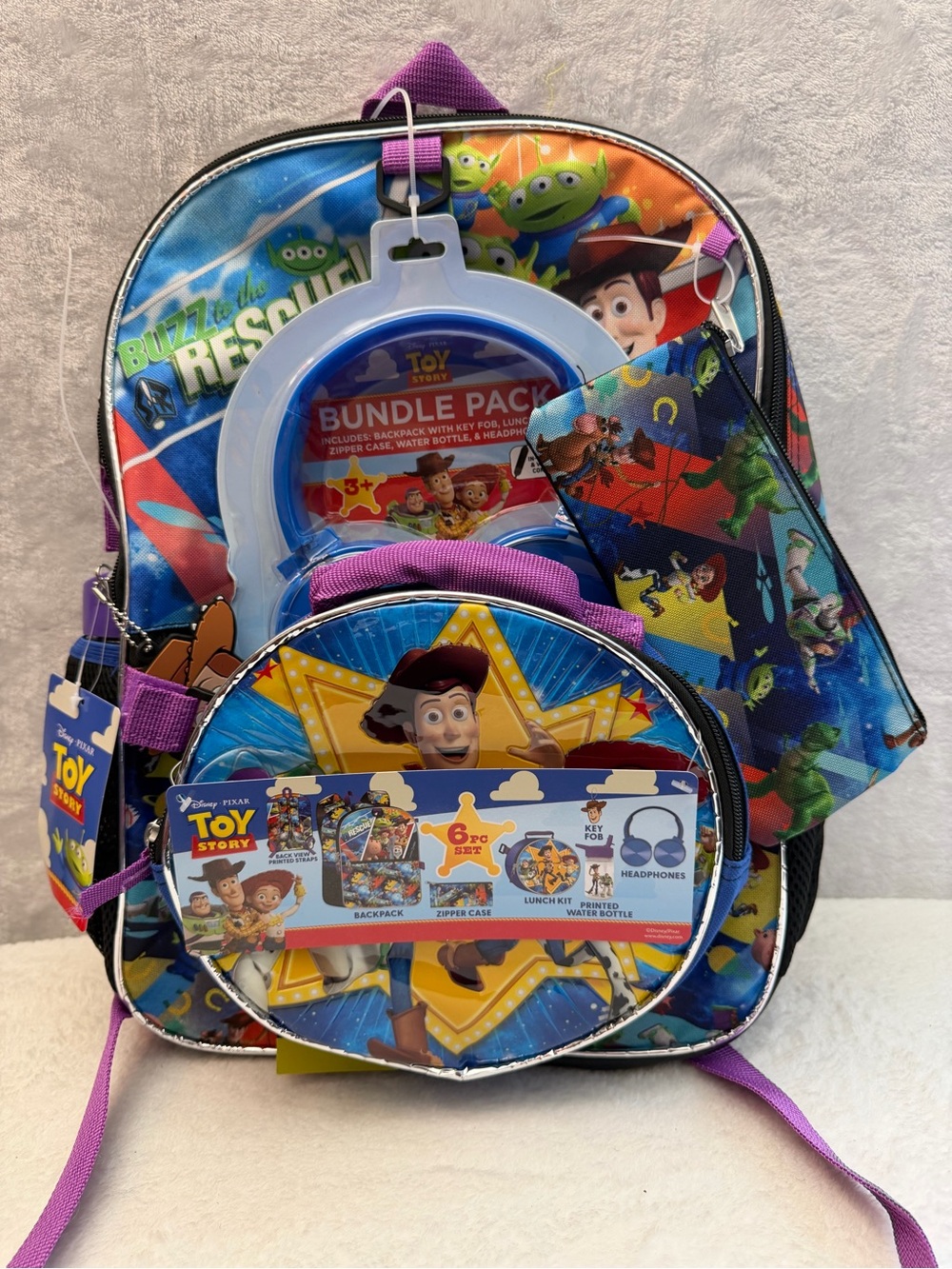 Disney Pixar Toy Story Kids 6 Piece Backpack Set Lunch Bag Headphones
